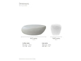Cilento Grey Fiberglass Pebble Coffee Table and Side Table Set dimensions: coffee table 43.3 in long, 32.67 in deep and 14.17 in high; side table 19.29 in across at its widest and 20.08 in high