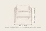 Cinisi club chair dimensions: each chair 27.6 in wide and 25.6 in high to the arms, 28.4 in deep, seat 11.8 in high without cushion