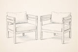 Pencil sketch of the pair of Cinisi club chairs, three-quarter view