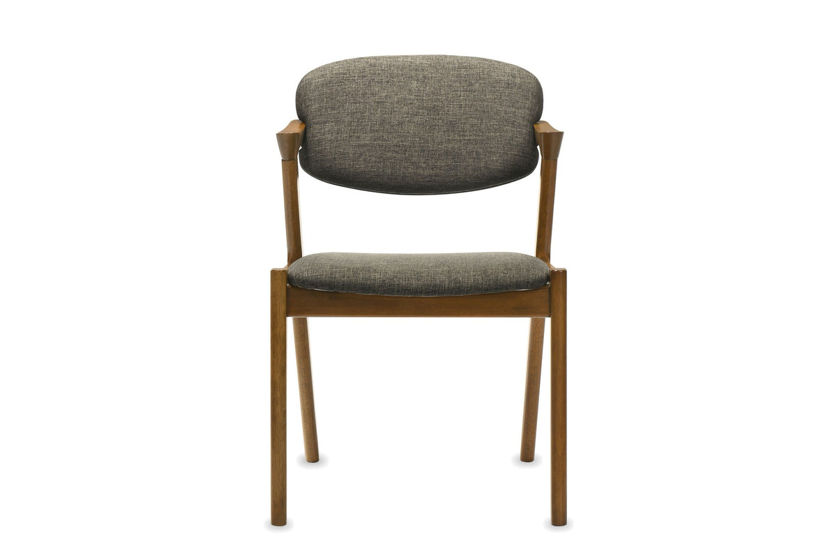 Cirella Mid-Century Z-Frame Walnut Finish Fabric Dining Chair (Set of 2), front view