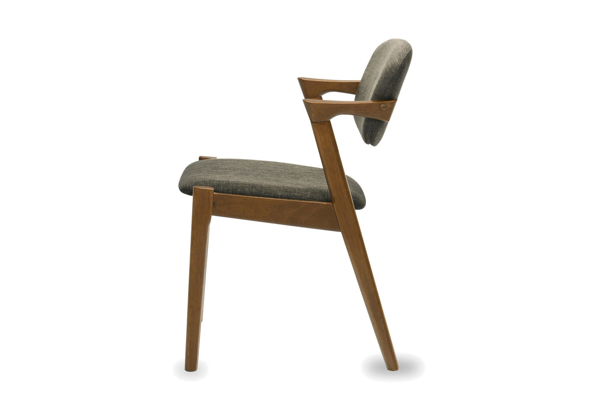 Cirella Mid-Century Z-Frame Walnut Finish Fabric Dining Chair (Set of 2), side view