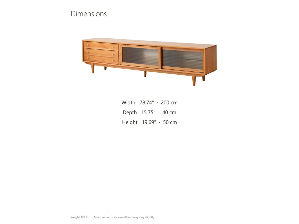 Cividale Solid Cherry Media Console dimensions: 78.74 in wide, 15.75 in deep, 19.69 in high