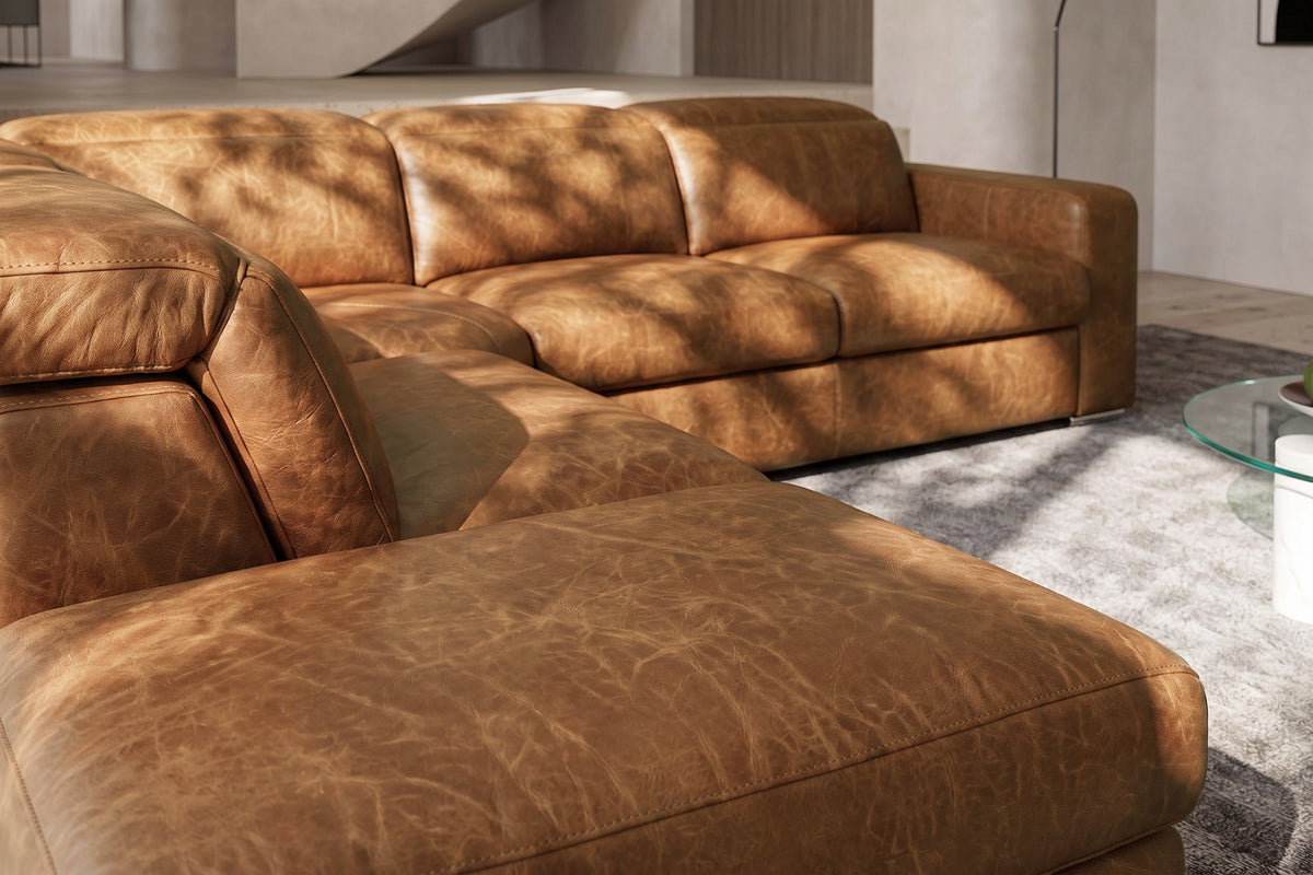 Valencia Clara Distressed Leather Recliner Sectional Sofa