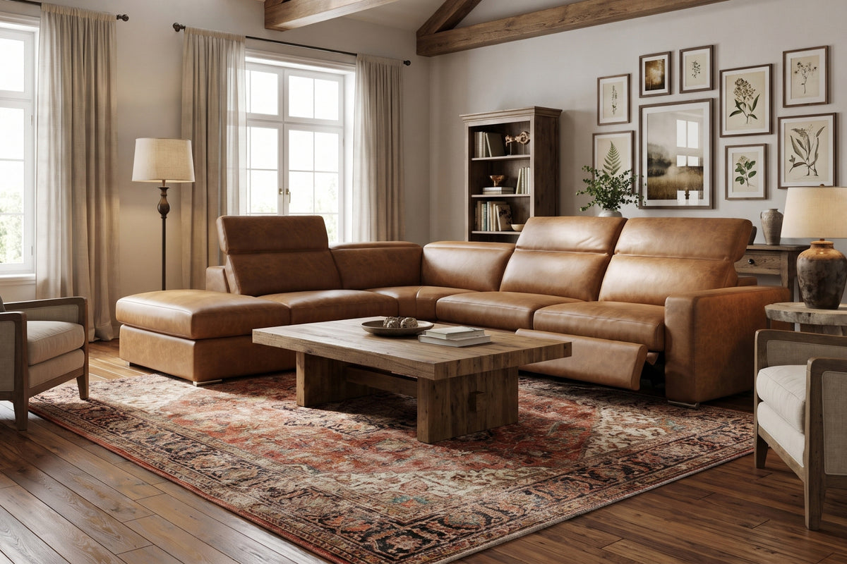 Valencia Clara Distressed Leather Recliner Sectional Sofa