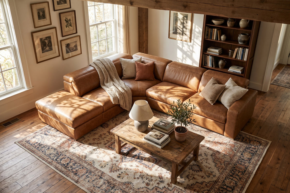 Valencia Clara Distressed Leather Recliner Sectional Sofa