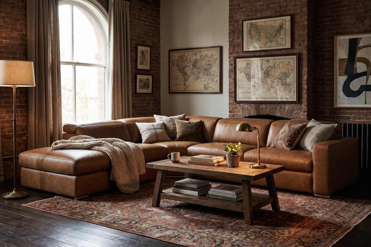 Valencia Clara Distressed Leather Recliner Sectional Sofa