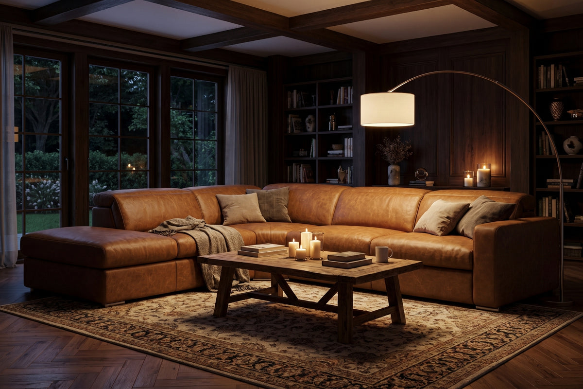Valencia Clara Distressed Leather Recliner Sectional Sofa