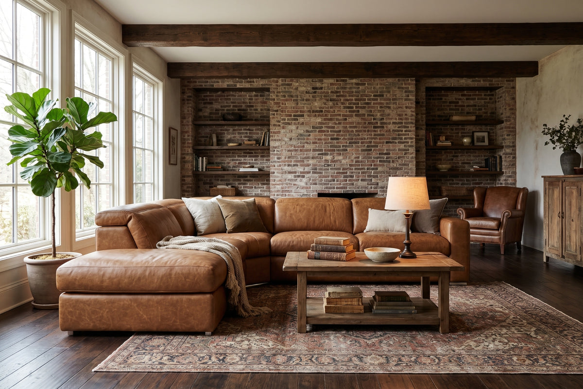 Valencia Clara Distressed Leather Recliner Sectional Sofa