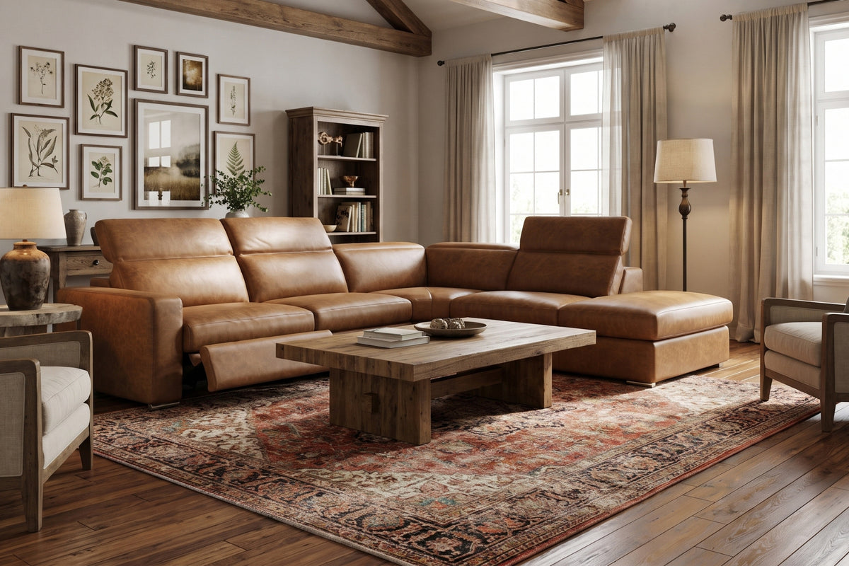 Valencia Clara Distressed Leather Recliner Sectional Sofa
