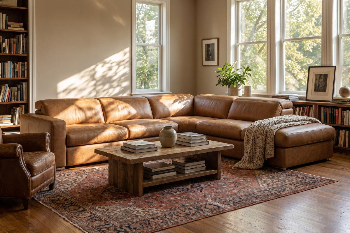 Valencia Clara Distressed Leather Recliner Sectional Sofa