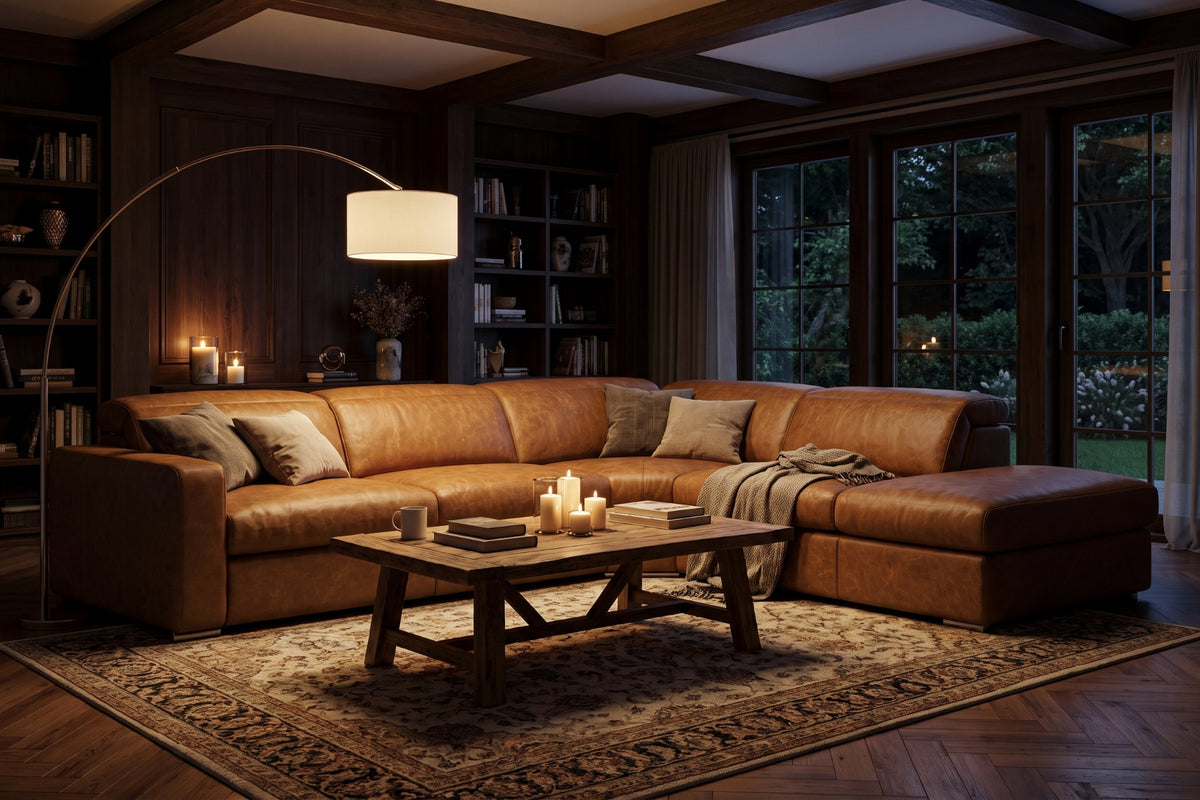 Valencia Clara Distressed Leather Recliner Sectional Sofa