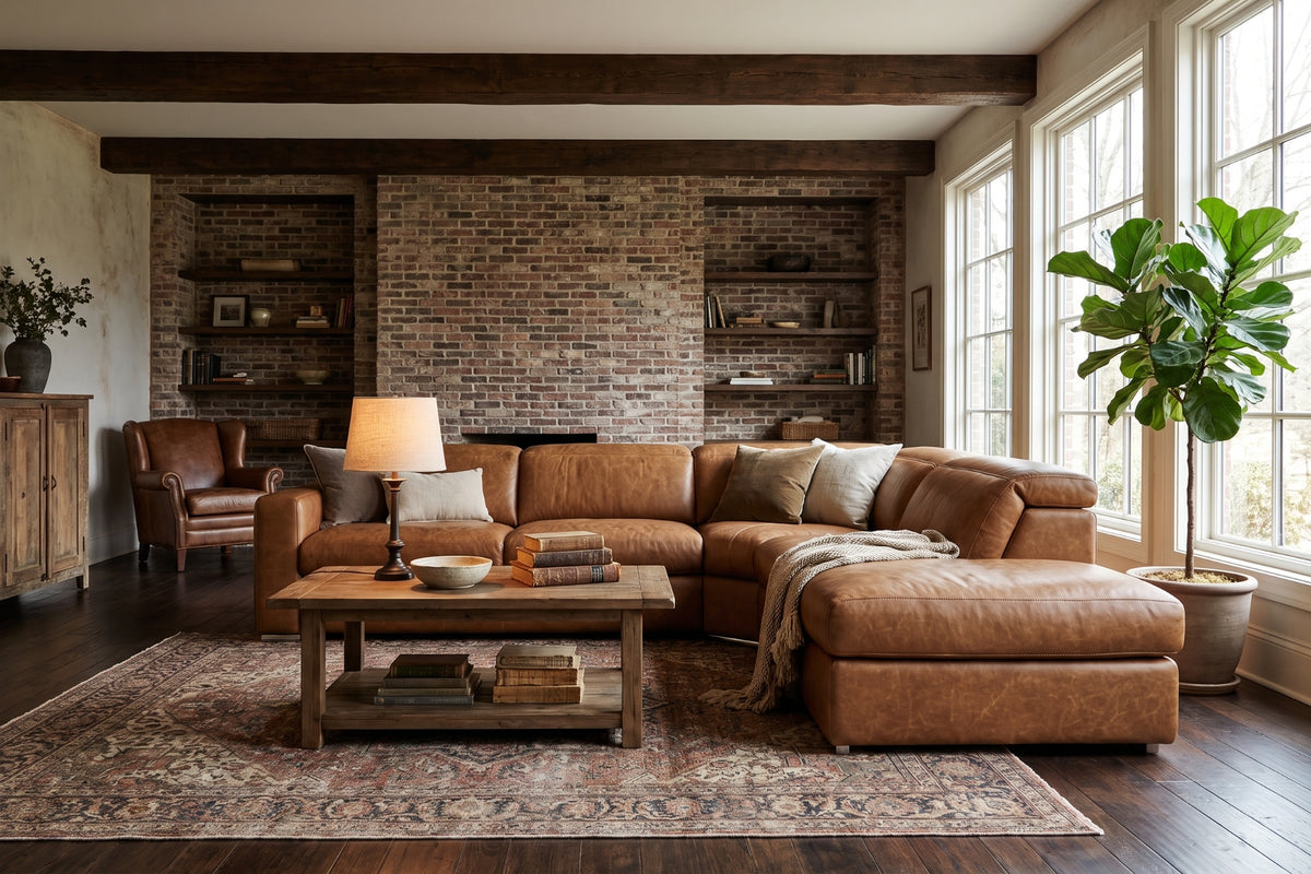 Valencia Clara Distressed Leather Recliner Sectional Sofa