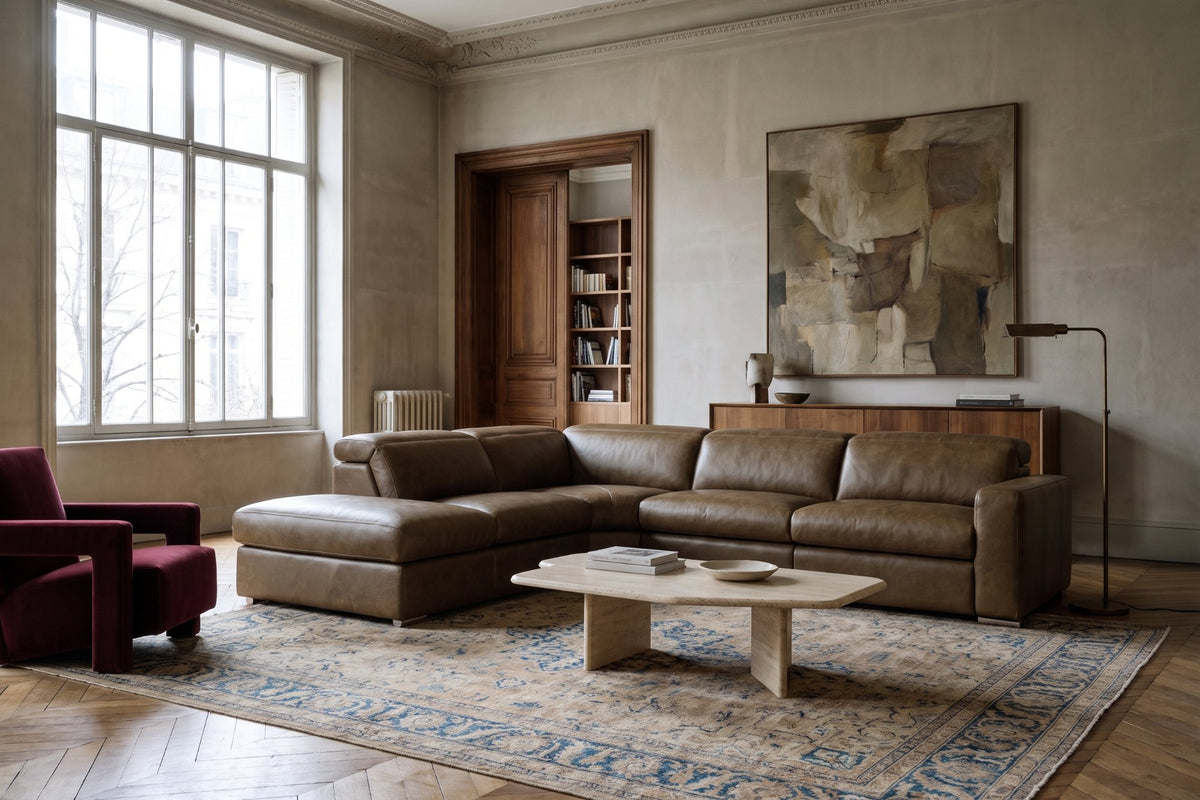 Valencia Clara Distressed Leather Recliner Sectional Sofa