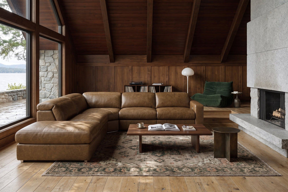 Valencia Clara Distressed Leather Recliner Sectional Sofa
