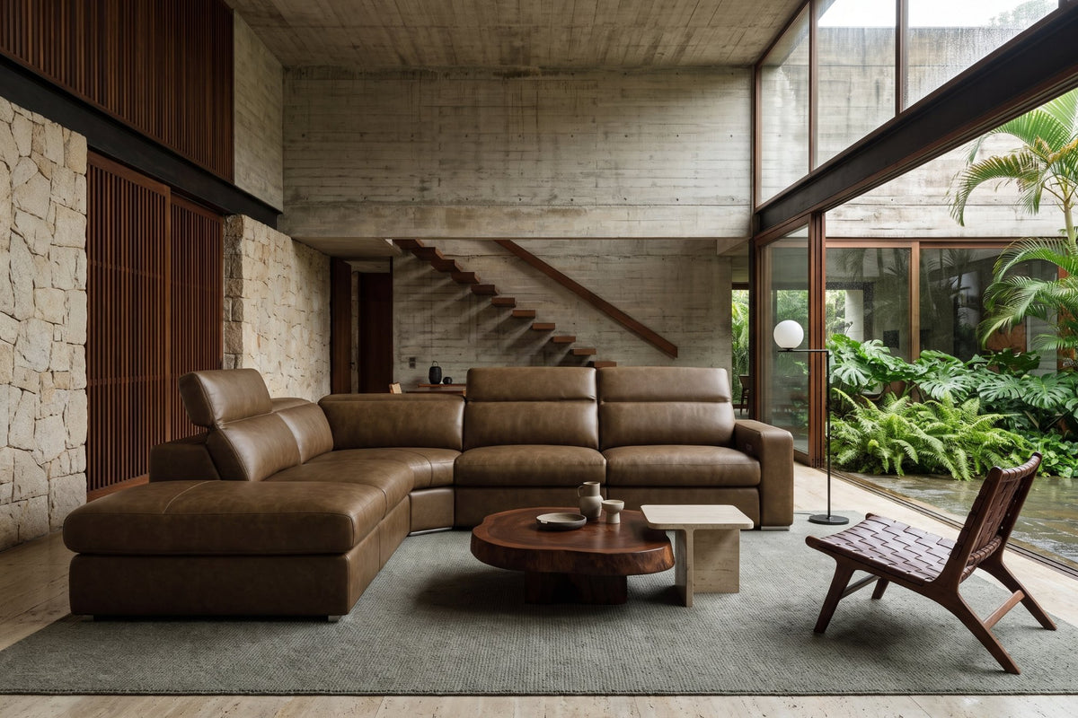 Valencia Clara Distressed Leather Recliner Sectional Sofa