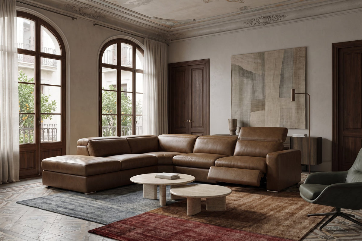 Valencia Clara Distressed Leather Recliner Sectional Sofa