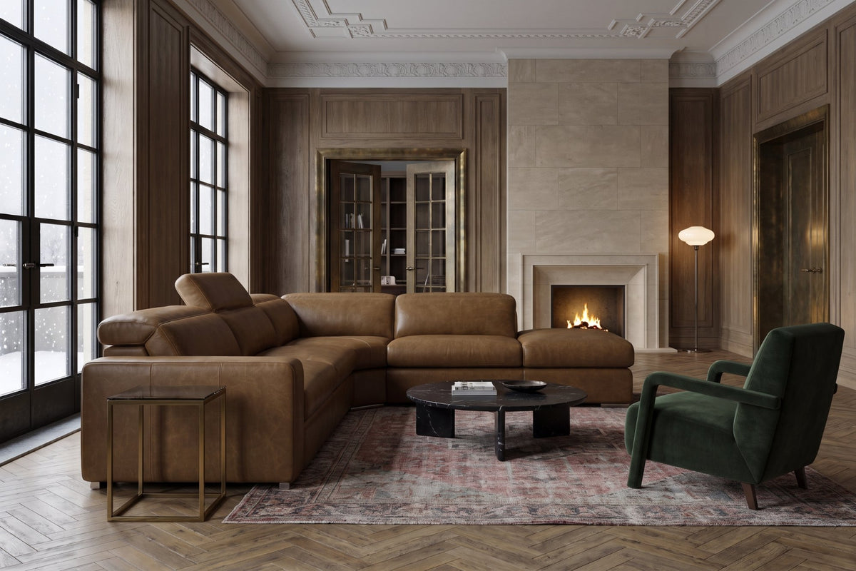 Valencia Clara Distressed Leather Recliner Sectional Sofa