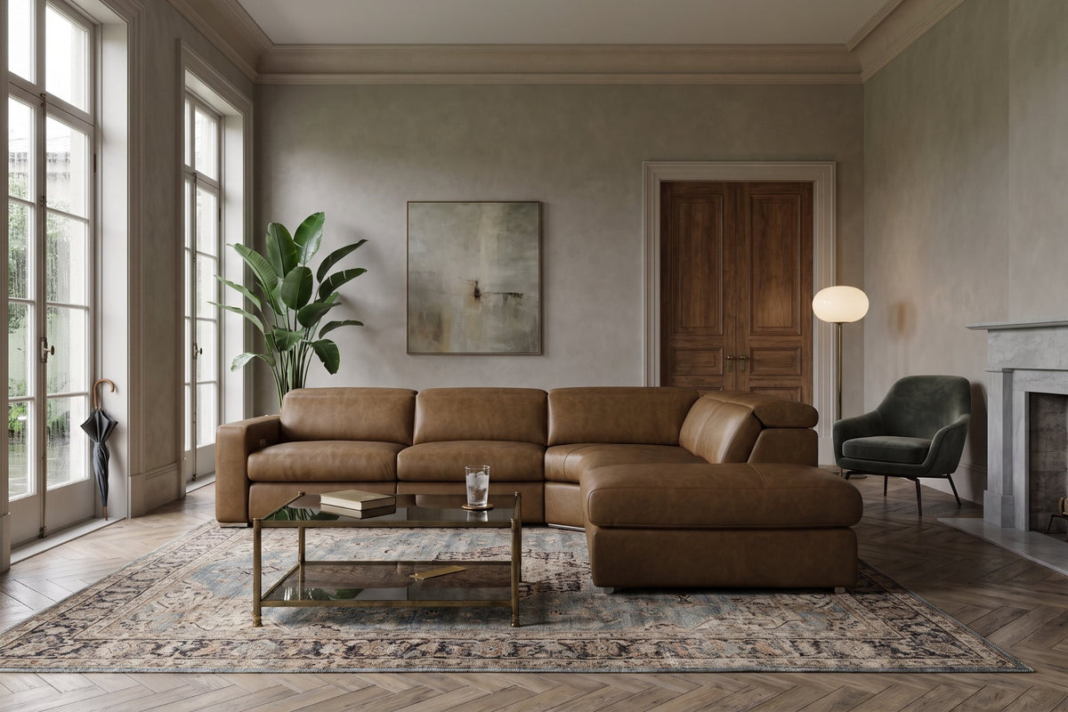 Valencia Clara Distressed Leather Recliner Sectional Sofa