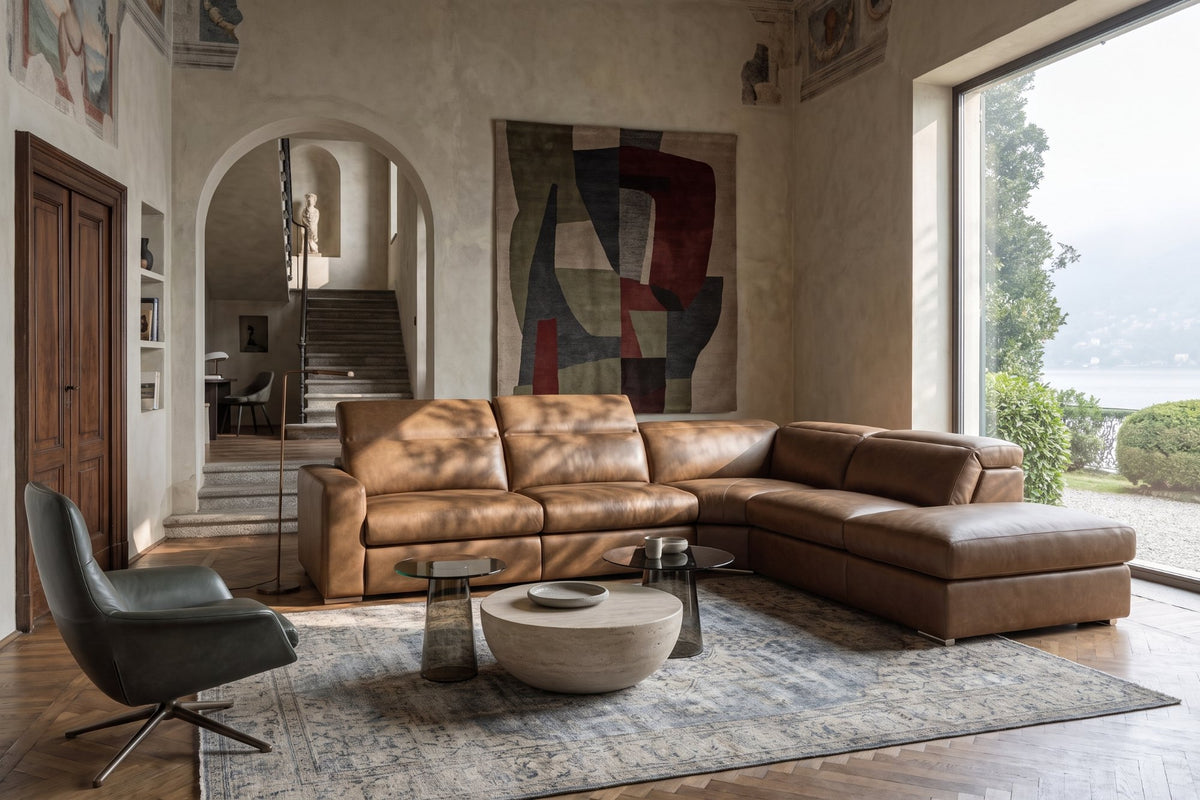 Valencia Clara Distressed Leather Recliner Sectional Sofa