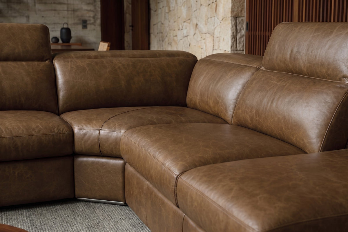 Valencia Clara Distressed Leather Recliner Sectional Sofa