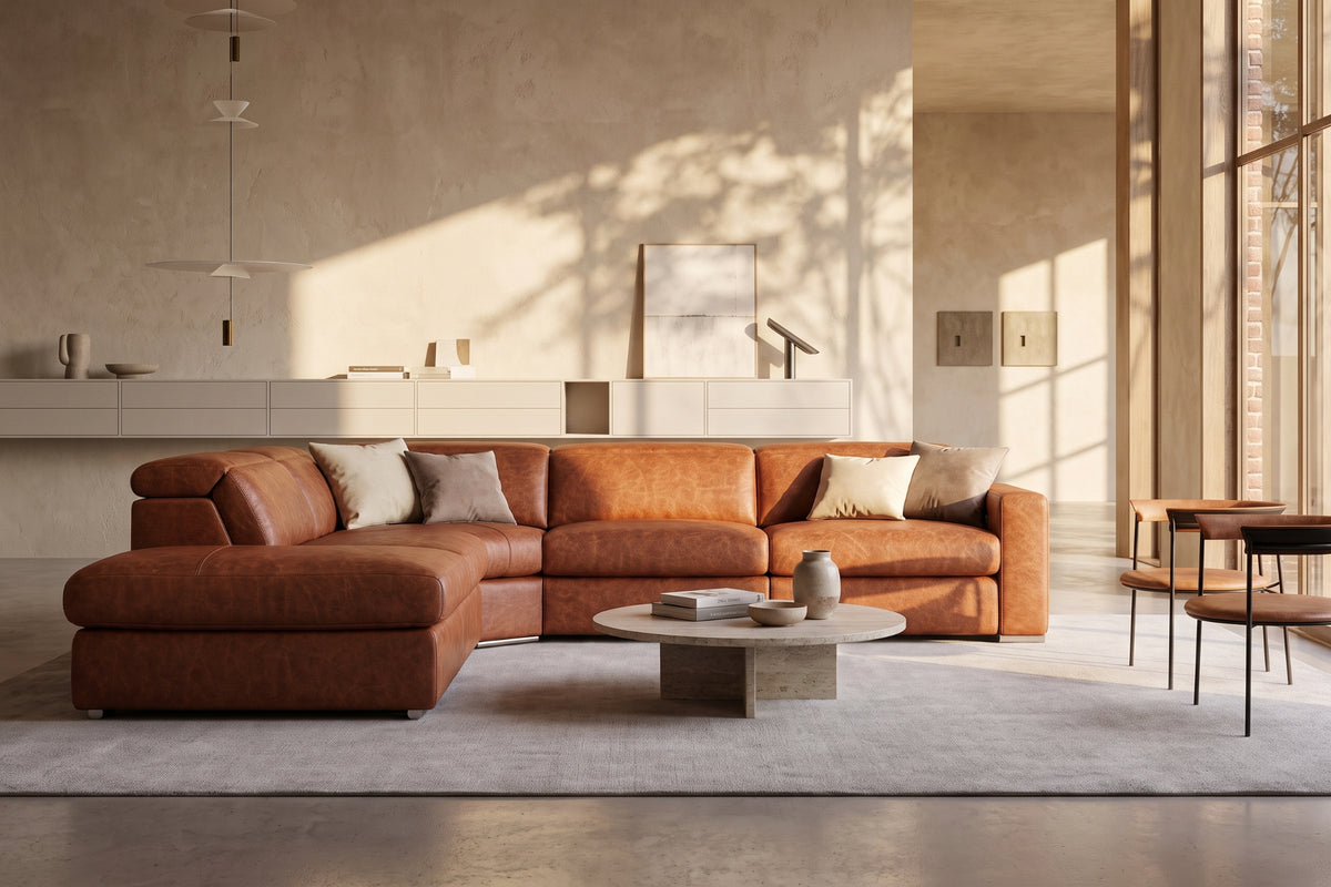 Valencia Clara Distressed Leather Recliner Sectional Sofa