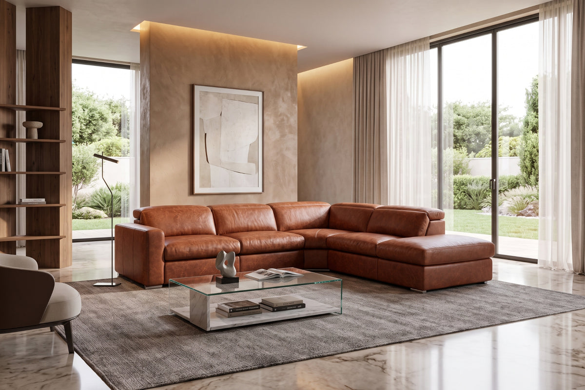 Valencia Clara Distressed Leather Recliner Sectional Sofa