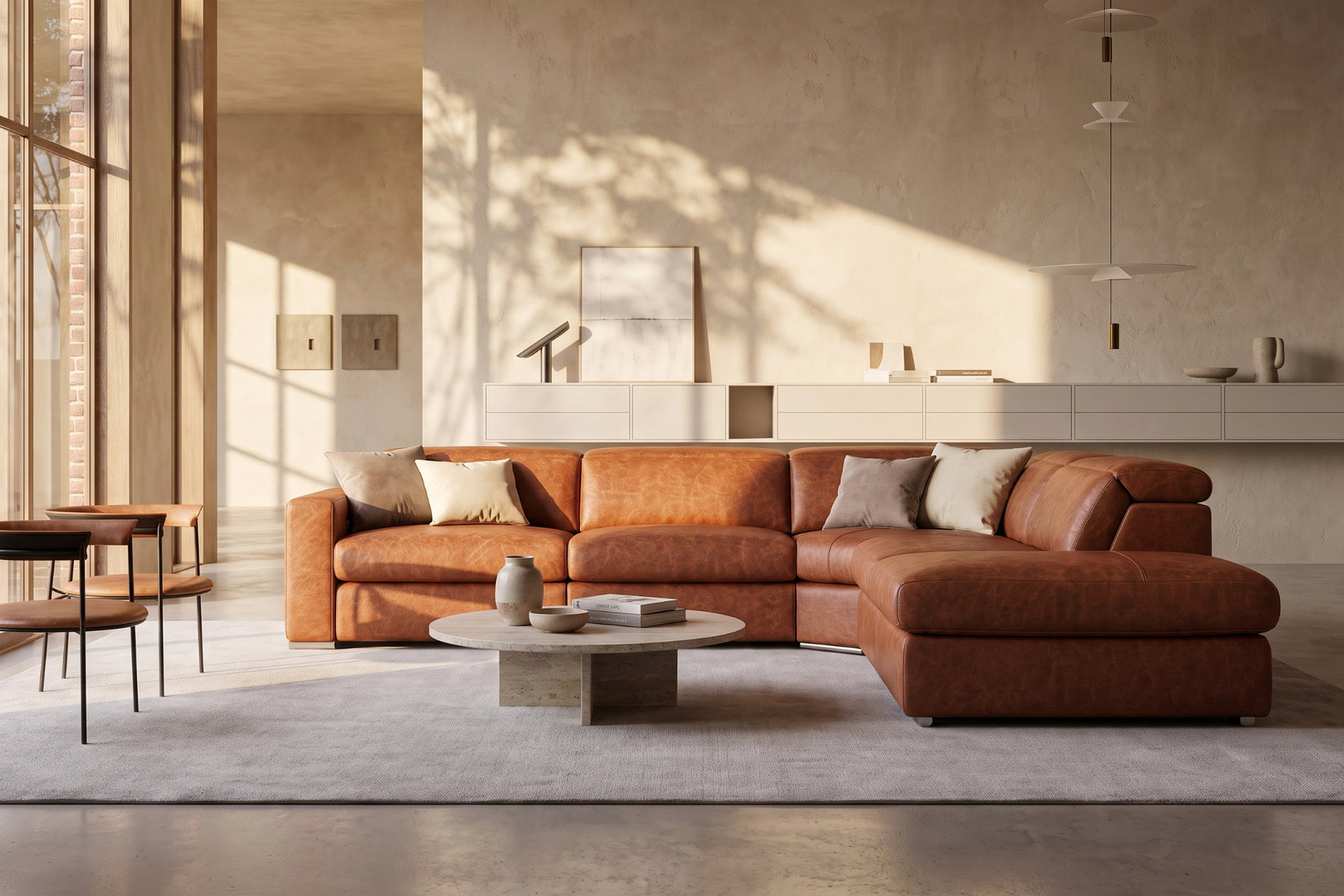 Valencia Clara Distressed Leather Recliner Sectional Sofa