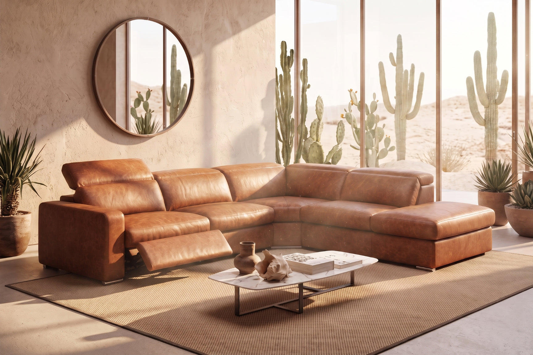 Valencia Clara Distressed Leather Recliner Sectional Sofa