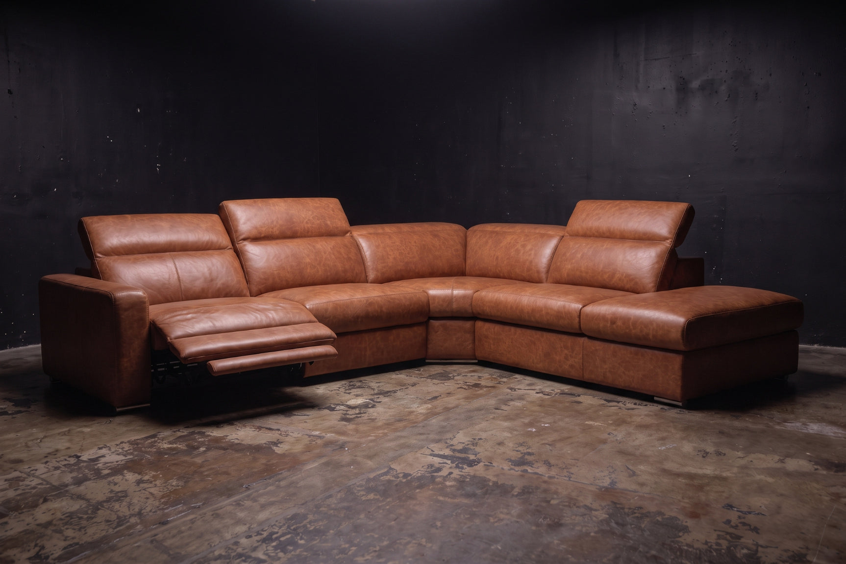 Valencia Clara Distressed Leather Recliner Sectional Sofa