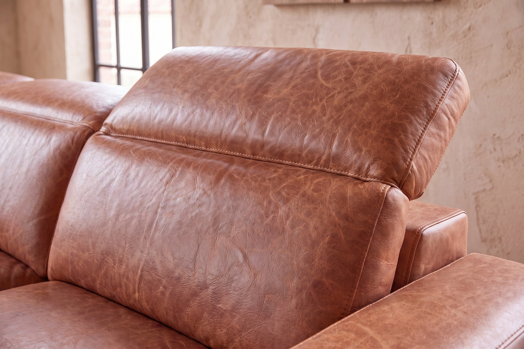 Valencia Clara Distressed Leather Recliner Sectional Sofa