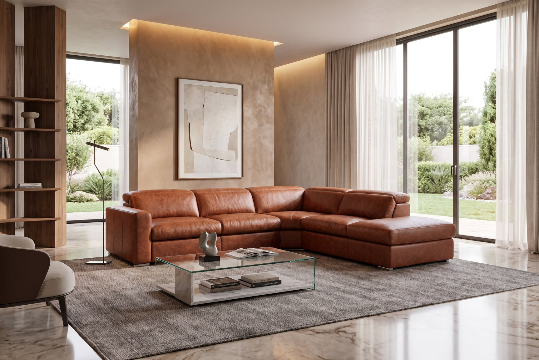 Valencia Clara Distressed Leather Recliner Sectional Sofa