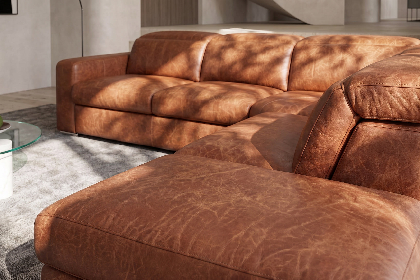 Valencia Clara Distressed Leather Recliner Sectional Sofa