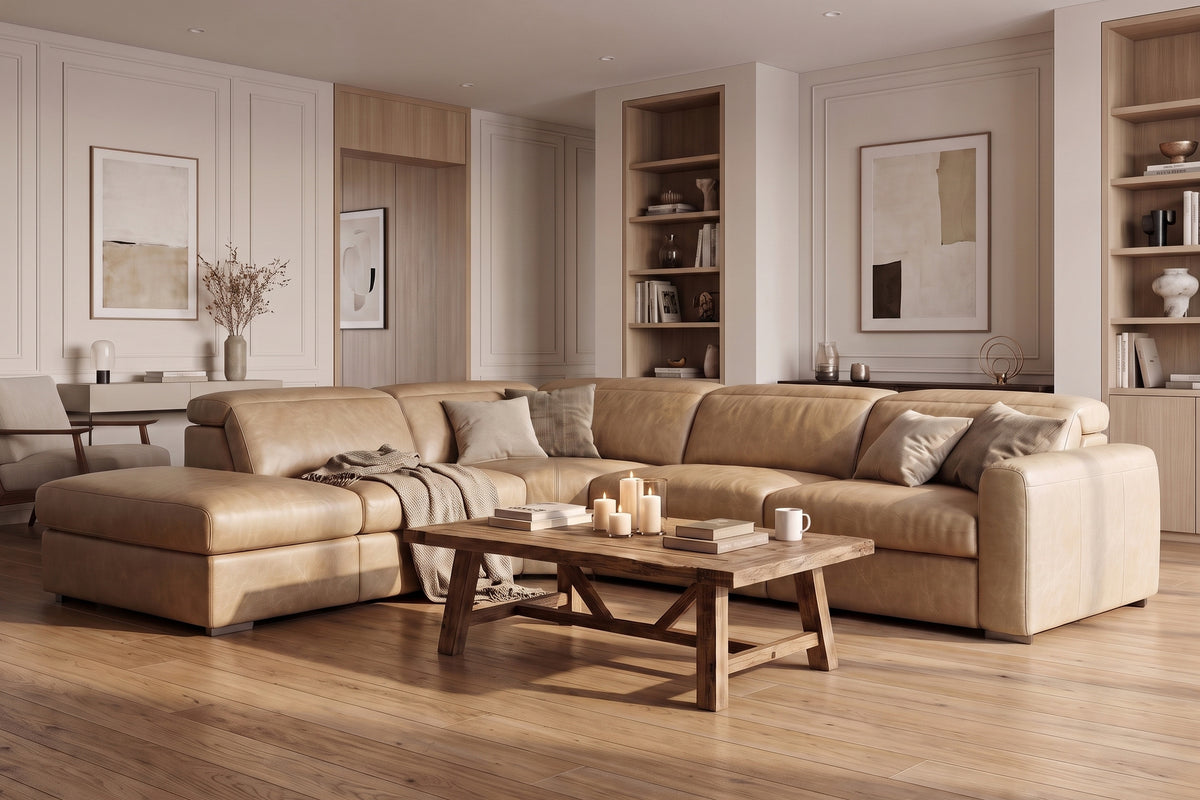 Valencia Clara Distressed Leather Recliner Sectional Sofa