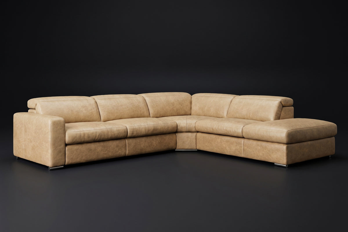 Valencia Clara Distressed Leather Recliner Sectional Sofa