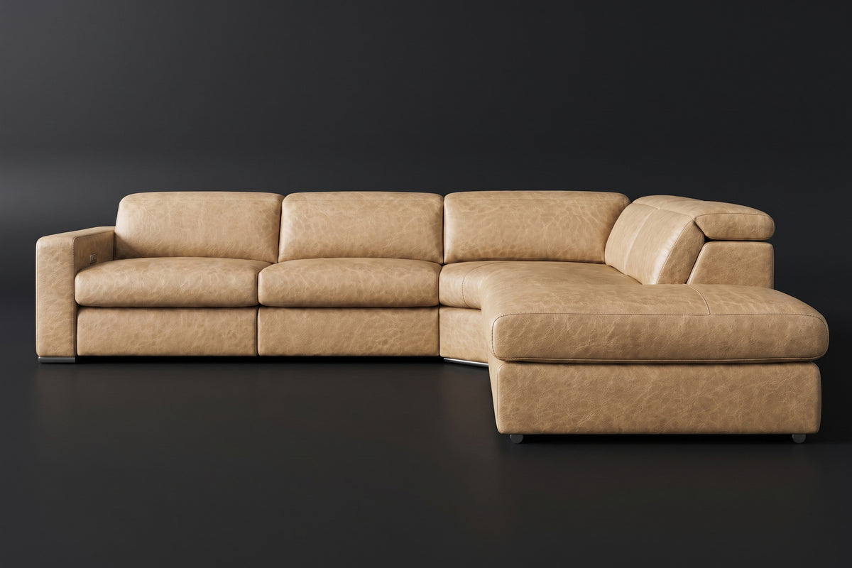 Valencia Clara Distressed Leather Recliner Sectional Sofa