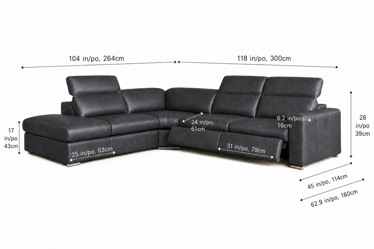Valencia Clara Distressed Leather Recliner Sectional Sofa