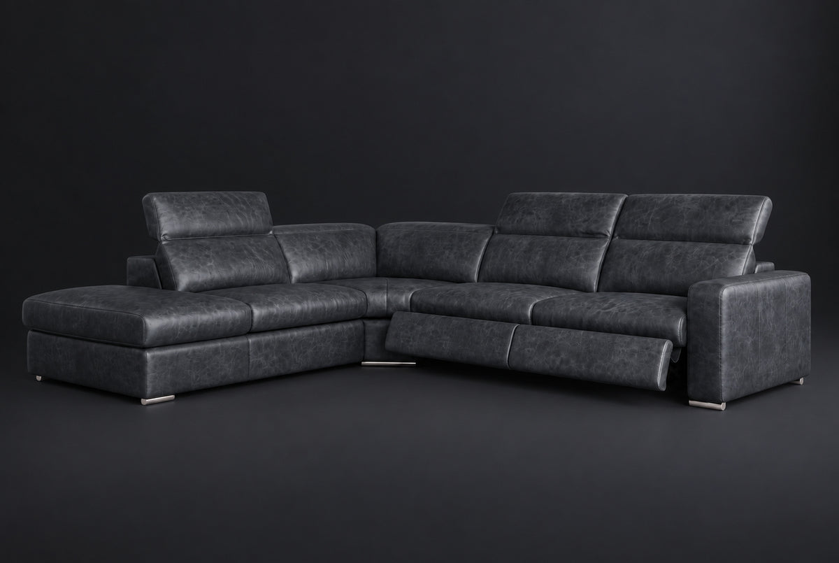 Valencia Clara Distressed Leather Recliner Sectional Sofa