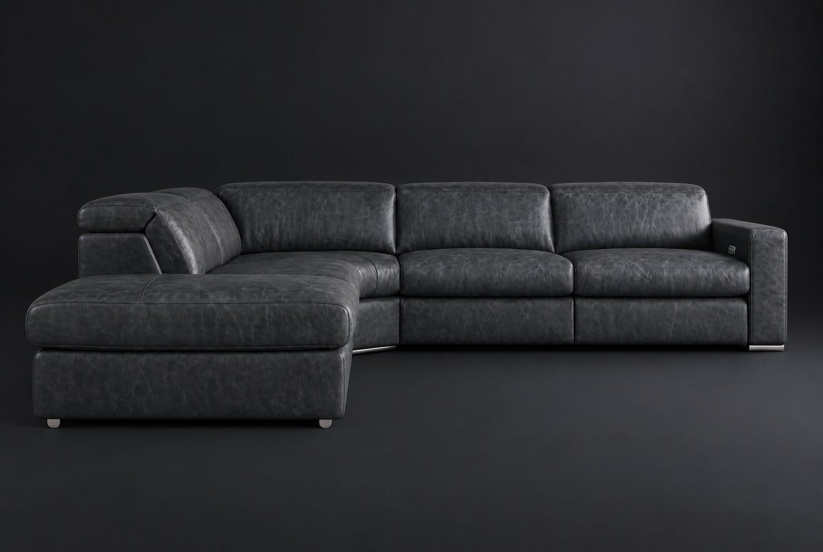 Valencia Clara Distressed Leather Recliner Sectional Sofa