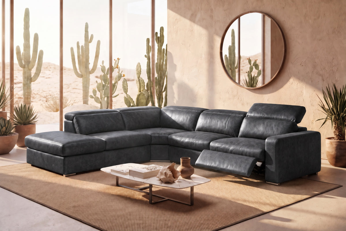 Valencia Clara Distressed Leather Recliner Sectional Sofa