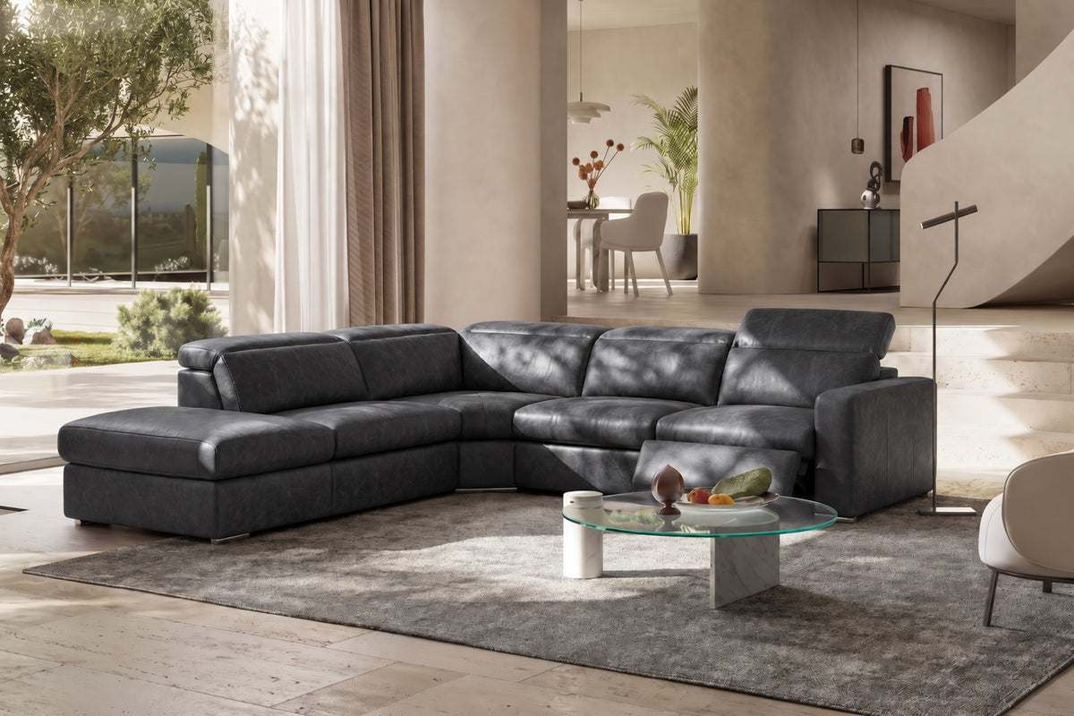 Valencia Clara Distressed Leather Recliner Sectional Sofa