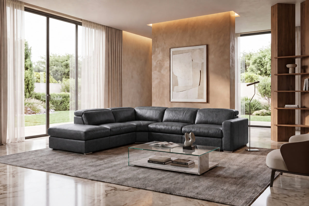 Valencia Clara Distressed Leather Recliner Sectional Sofa