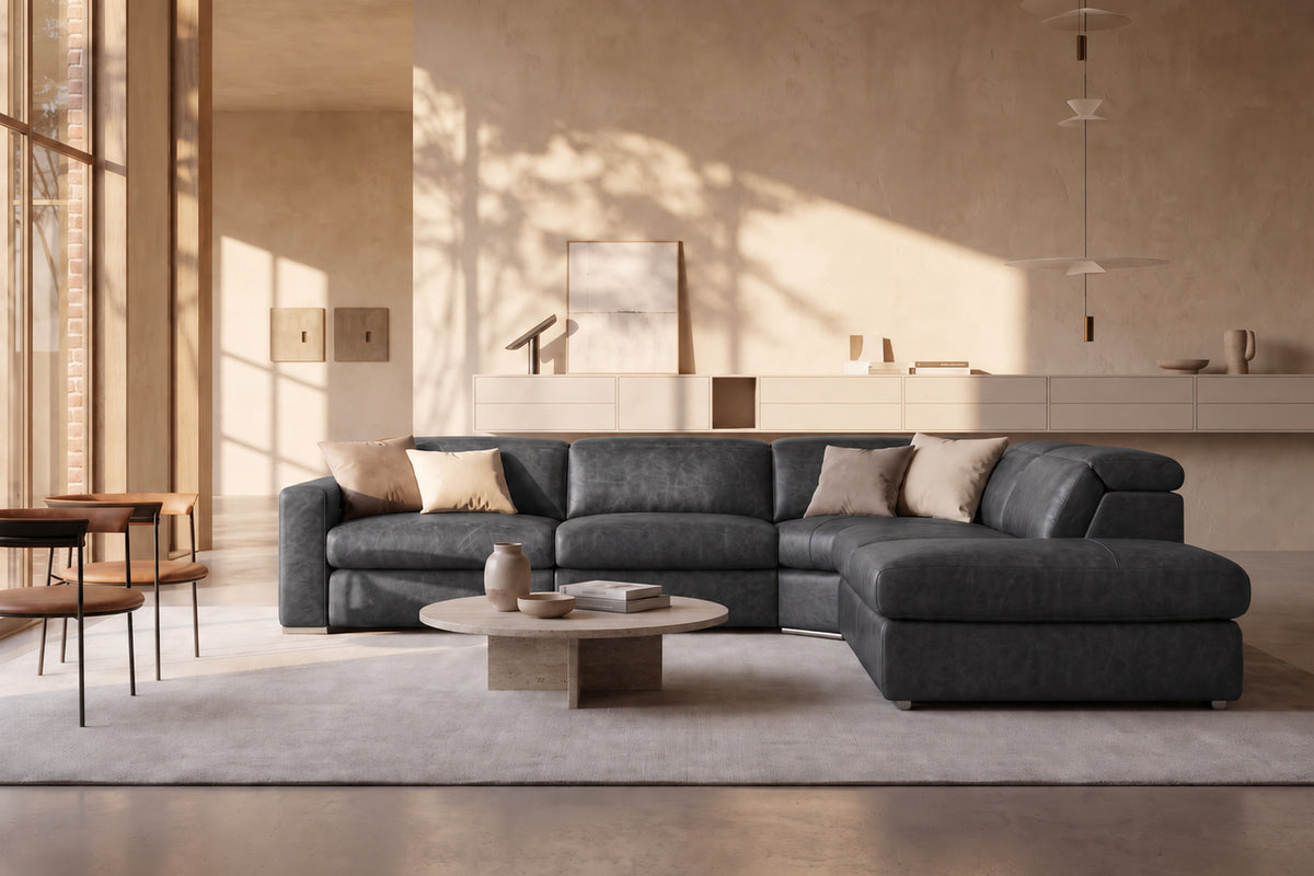 Valencia Clara Distressed Leather Recliner Sectional Sofa
