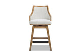 Cleto 26-Inch Woven Cane and Wood Swivel Counter Stool, front view