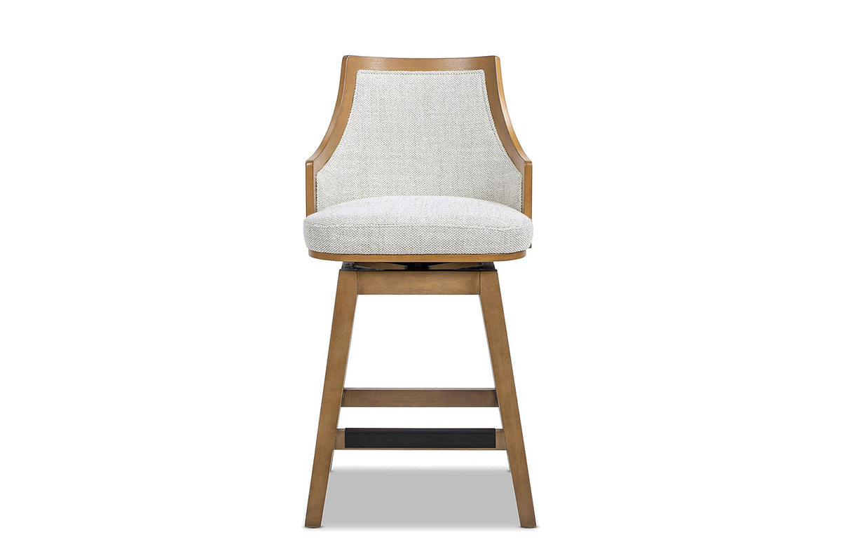 Cleto 26-Inch Woven Cane and Wood Swivel Counter Stool, front view
