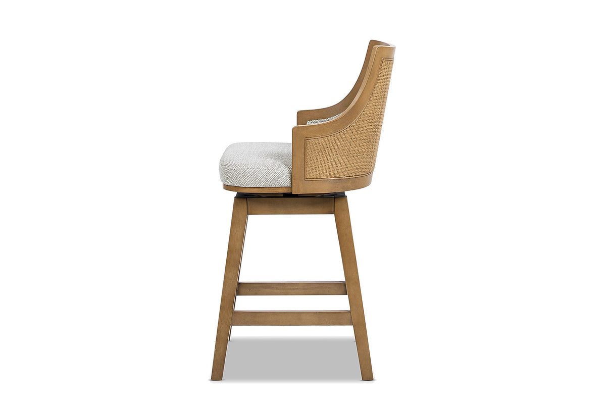 Cleto 26-Inch Woven Cane and Wood Swivel Counter Stool, side view
