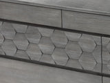Close-up of the Codroipo 61-Inch Gray Acacia Honeycomb Dresser: honeycomb