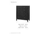 Cologna 40-Inch Peppercorn 5-Drawer Chest dimensions: 40.125 in wide, 19.0 in deep, 50.375 in high