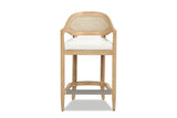 Conflenti 26-Inch Cane-Back Oak Counter Stool, Ivory Boucle, front view