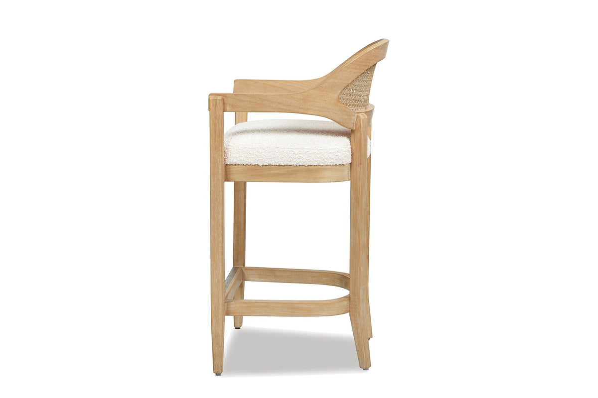 Conflenti 26-Inch Cane-Back Oak Counter Stool, Ivory Boucle, side view