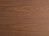 Close-up of the Corato Walnut Veneer Pedestal Console Table: the walnut veneer grain of the top